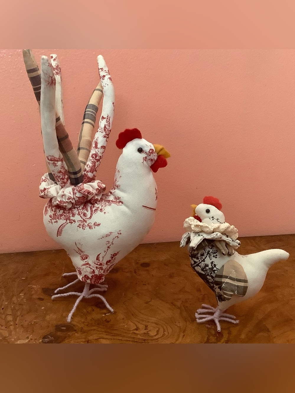 Primitive Chicken Hen Fabric Decor Figures Farmhouse Country Toile Plaid